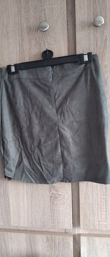 mini skirt bottle green suede look with lace size small UK 8