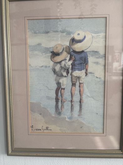Prints E.Van Goethem (1857-1924) -Watercolour, Sun Hats