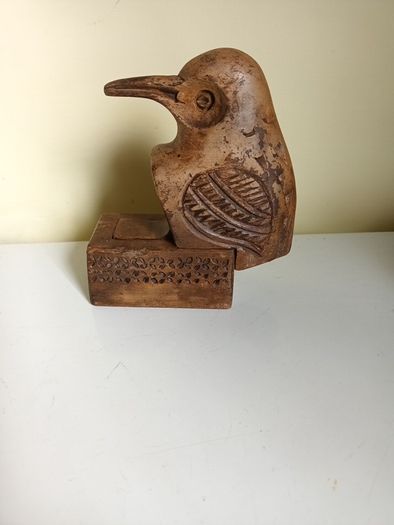 Vintage  wooden figural Match  Holder in the  shape of a  kingfisher bird