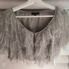 Topshop Grey Lace Ruffle Crop Cape Size 8