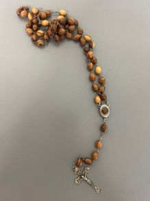 Jerusalem Holy Soil  capsule in Olive Wood Rosary Beads