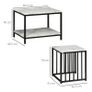 Set of 2 side tables nesting stackable coffee tables with marble-effect wood-look top black metal frame Image 2
