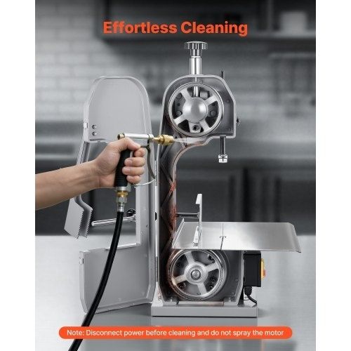 Commercial Electric Meat Bandsaw, 650W Stainless Steel Countertop Meat Sawing Machine, Workbench 315 x 460 mm, 110 mm Max Cutting Thickness, Frozen Fish Cutter for Rib Pork Beef