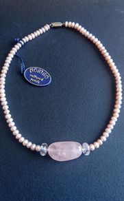 Noriko cultured pearl & rose quartz necklace with sterling silver clasp
