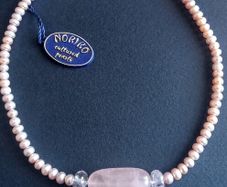 Noriko cultured pearl & rose quartz necklace with sterling silver clasp