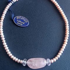 Noriko cultured pearl & rose quartz necklace with sterling silver clasp