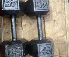 vintage 45 lb cast iron  hex dumbells