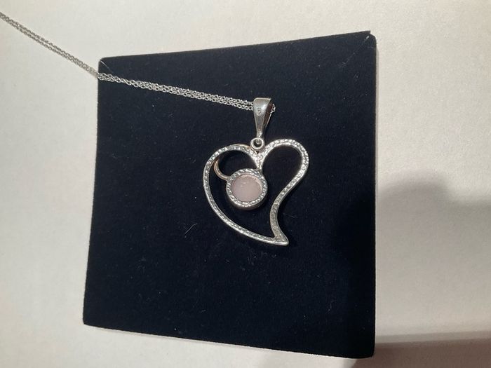 sterling silver 925  love heart pendant with pink stone