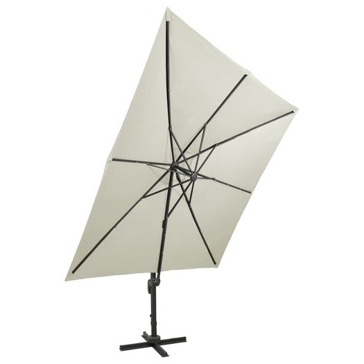 Cantilever Umbrella with Pole and LED Lights Sand 300 cm