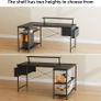 L Shaped Gaming Desk with LED Lights & Power Outlets, 120x80x70cm Reversible Corner Desk with Drawer Storage Bag & Monitor Stand, Carbon Fiber Black Image 5