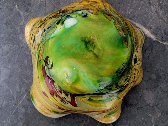 20th century blown multilayer glass hankerchief bowl