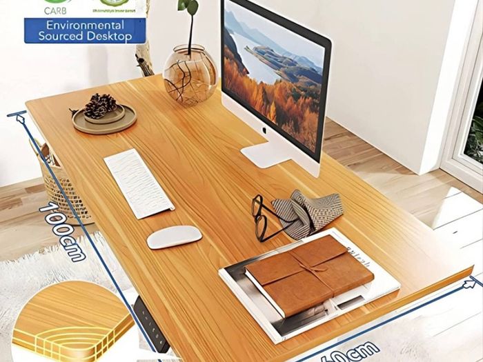 Electric Height Adjustable Standing Desk Sit Stand Desk Adjustable Desk Stand Up Desk with Memory Smart Pannel EF1 SERIES 100x60cm, WHITE Frame+MAPLE Desktop (FREE POSTAGE)