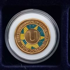 Australia 2 dollar coloured coin 2022 Commonwealth Games full set 3 coins - Dollar "A and U " - ERROR Coin