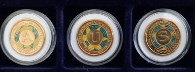 Australia 2 dollar coloured coin 2022 Commonwealth Games full set 3 coins - Dollar "A and U " - ERROR Coin