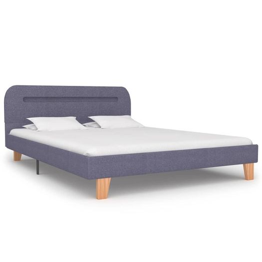 Bed Frame with LED Light Grey Fabric 135x190 cm
