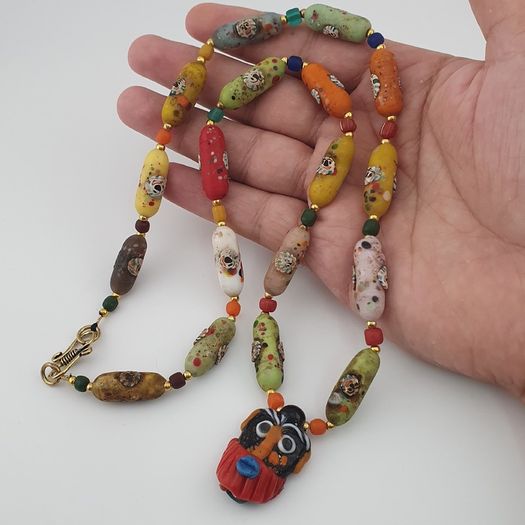 Antique Venetian Style Old Face Glass Beads & Old Face Glass Beads Necklace