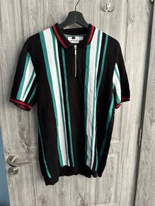 Topman Stripe Zip Polo - Large