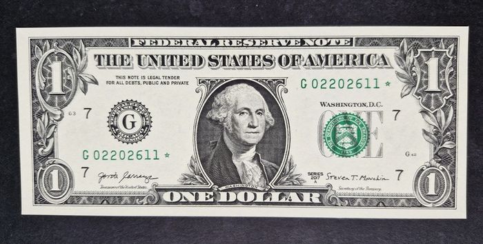 2017 A Chicago Star Note 1 Dollar Washington Bill G02202611 STAR