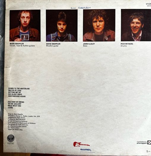 Dire Straits original release of Dire Straits. Vinyl is near mint except for some writing on label