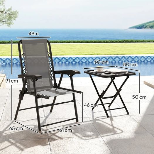 3-Piece Steel Bistro Set Weatherproof Garden Furniture with Folding Bistro Table, Cup Holders, Garden Chairs, Dark Gray