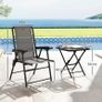 3-Piece Steel Bistro Set Weatherproof Garden Furniture with Folding Bistro Table, Cup Holders, Garden Chairs, Dark Gray Image 2