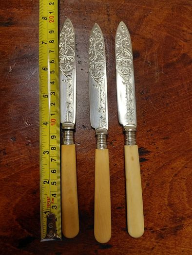 Antique Engraved Table Knives Set of 3