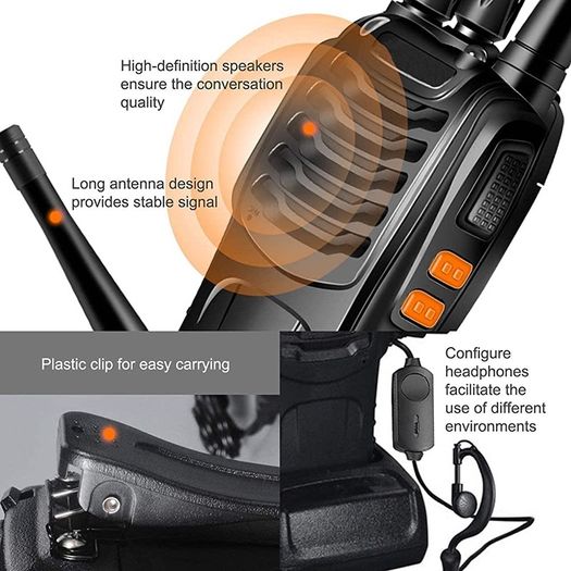 8 Pack 88E Long Range Walkie Talkie USB Rechargeable 16CH Walky Talky Radio with Earpieces and LED Light Voice Prompt for Field Survival Biking and Hiking
