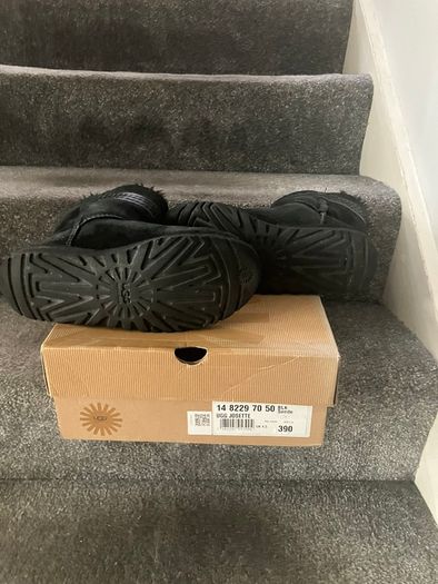 Ladies Black Suede Josette Ugg Australia Boots with Leather Bow Size UK4.5