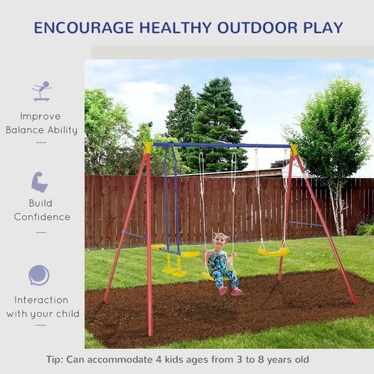 Metal Swing Set with 2 Seats Glider A-Frame Stand Adjustable Hanging Rope for Backyard (FREE SHIPPING)