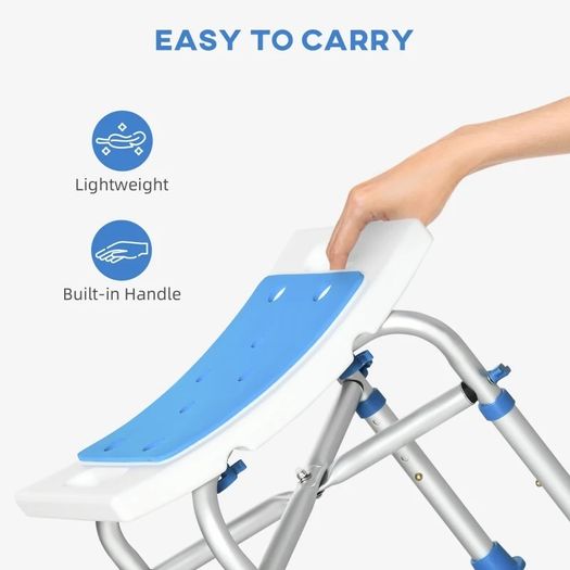 NEW SALE | Bath Stool for Seniors, Adjustable Padded Shower Stool with Built-in Handle Non-slip Suction Foot Pads Blue