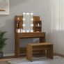 Dressing Table Set with LED Brown Oak Engineered Wood Image 2