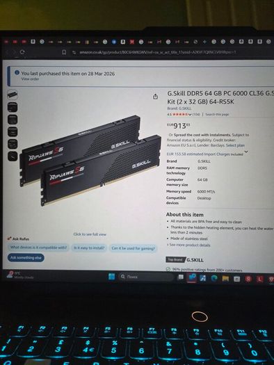 G.skill Ripjaws S5 64gb Ddr5 6000mhz Cl36 Ram Kit (2x32gb) Amd Expo & Intel Xm
