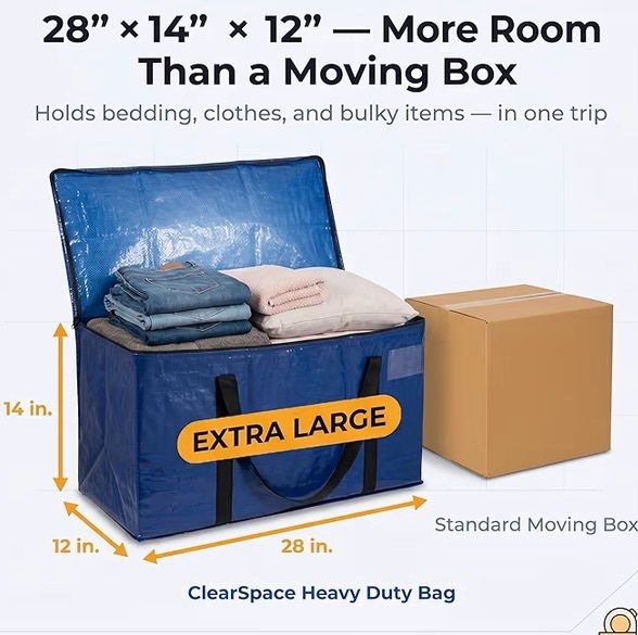 Heavy Duty Moving Boxes or Storage Bags Storage Bins with Lids, Large Moving Bags with Backpack Straps & Handles Moving Supplies for College Dorm or Christmas Decorations, 6 Pack