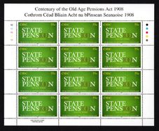2008 Ireland Centenary of the Old Age Pensions Act Commemorative Stamp Sheetlet Plate 1B1B1B1B1B Mint Never Hinged (MNH)