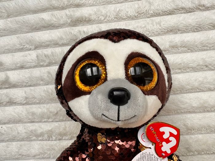 TY Flippables Dangler Sloth Brown Gold Sequins approx. 23 cm. Used Please see photos