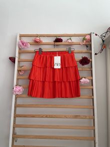 skirt Zara mini pleated tiered skirt coral red small