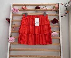 skirt Zara mini pleated tiered skirt coral red small