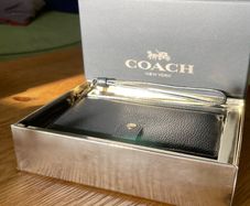Coach Pebbled Black Leather Phone Wristlet Wallet