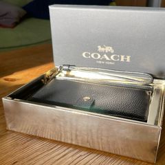 Coach Pebbled Black Leather Phone Wristlet Wallet