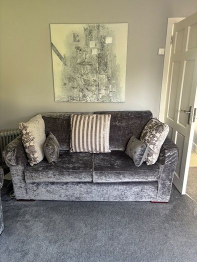 Sofas x 2 plush grey velvet