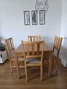 folding table and 4 oak wood chairs