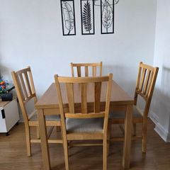 folding table and 4 oak wood chairs