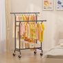 Double Clothes Rail Load 120 KG, Heavy Duty Clothes Rail on Wheels, Protable Clothing Rail with Storage Shelves, Metal Clothing Rack Free Standing for Bedroom, Office, Commercial Store (Black) Image 4