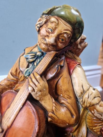 Rare Large Antique Ornament 1960s  Chalkware ' The Buskers'
