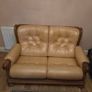Champagne Leather and Walnut Wood Sofas Image 2