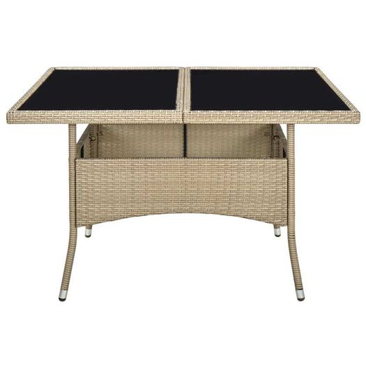 Outdoor Dining Table Beige Poly Rattan and Glass