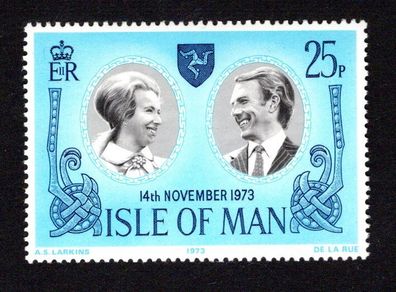 1973 Isle of Man Marriage of Princess Ann to Captain Mark Philip Commemorative Stamp Mint Never Hinged (MNH)