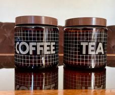 1980s CLP Retro Amber Glass Tea and Coffee Canisters