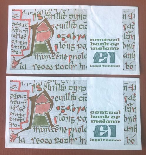 Two irish one pound punt notes