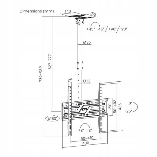 Tv Ceiling Tilt Swivel Adjustable TV Mount Bracket 37 - 75"